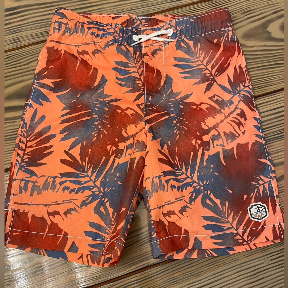 Gap kids boys Orange Hawaiian swim trunks elastic/string waist medium-8